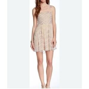Free People Embellished Mesh Mini Slip Sheer Dress XS Sequin Party Fairy Whimsy